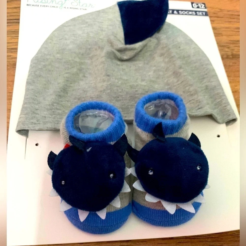 HAT and Sock Set By Rising Star, 0-12 Months, Boy, Dragon Design, Brand New